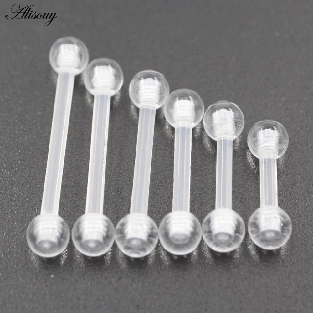 2 pezzi acrilico trasparente sfera UV manubri piercing lungo industriale bilanciere lingua capezzolo anello orecchio trago elica stud gioielli per il corpo