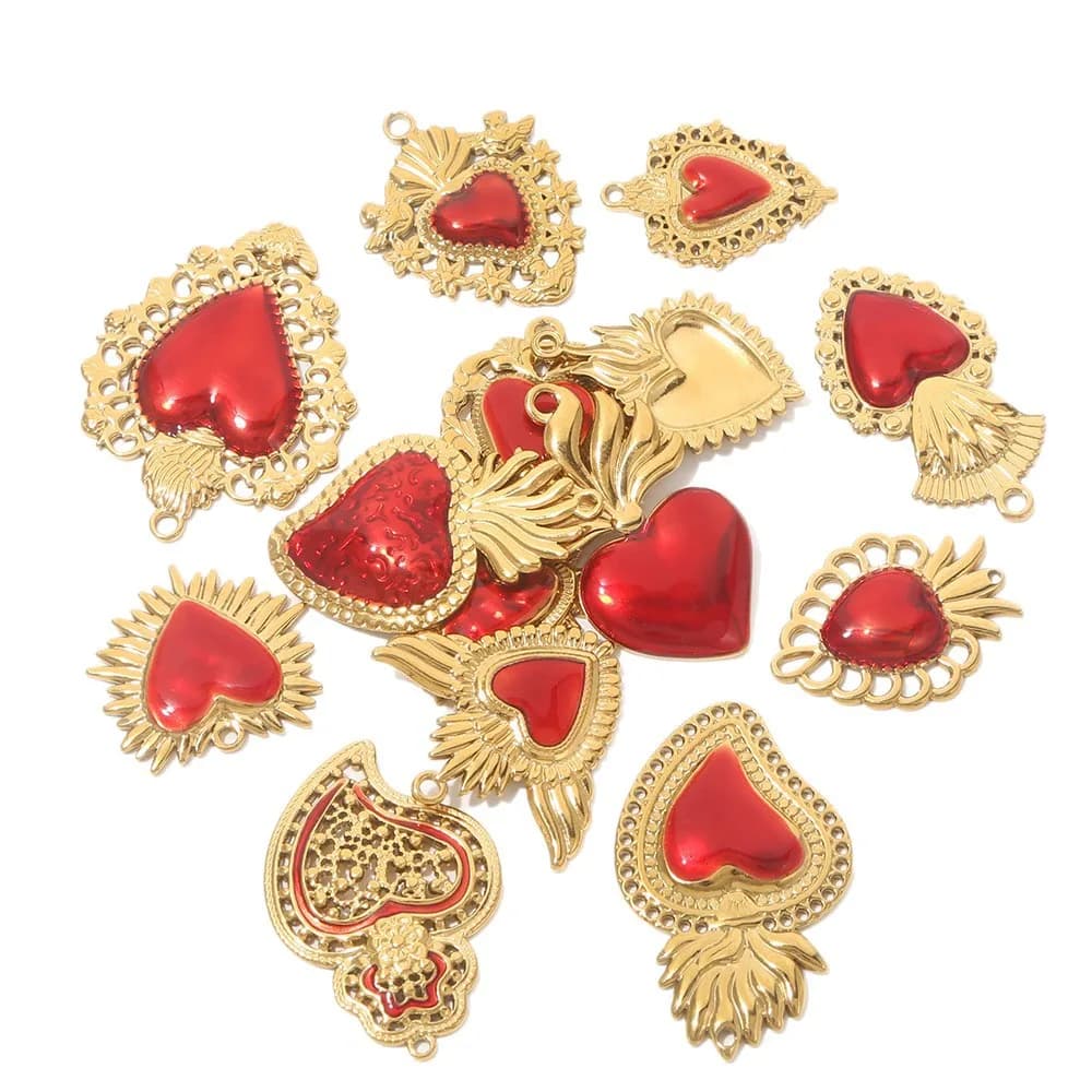 Accessori fai da te con ciondolo a forma di cuore, braccialetto e collana in acciaio inossidabile da 3 pezzi/lotto