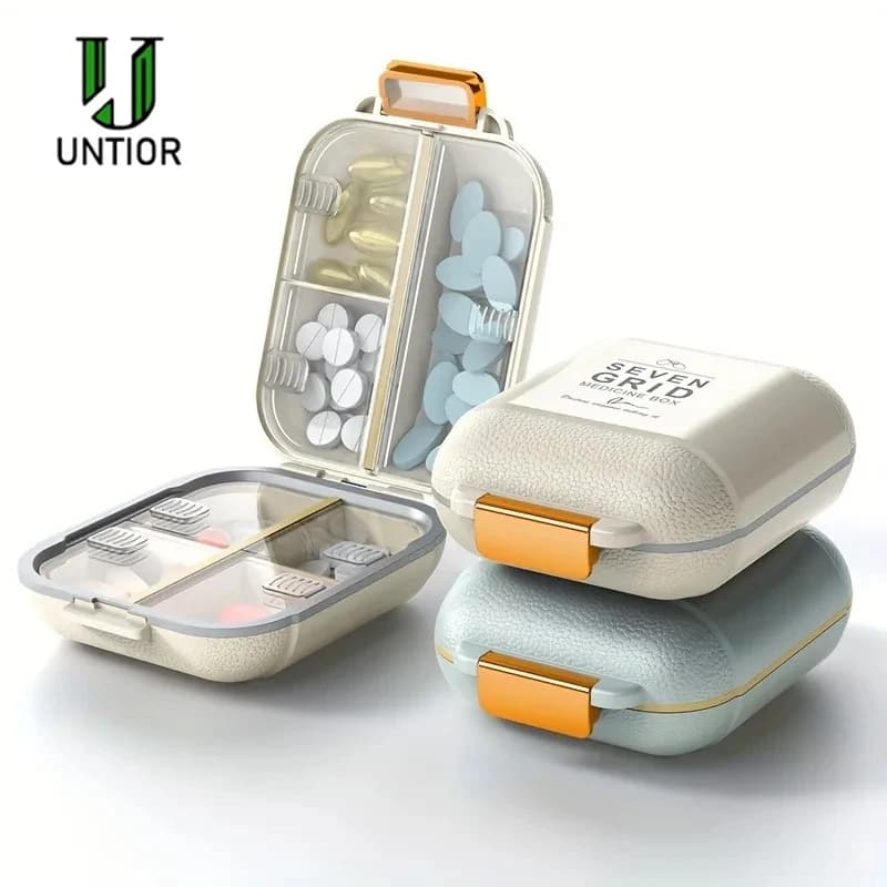 UNTIOR 7 Grills Travel Portable Sealing Humidity Test Pills Container Storage Box Tablets Vitamins Medicine Organizer