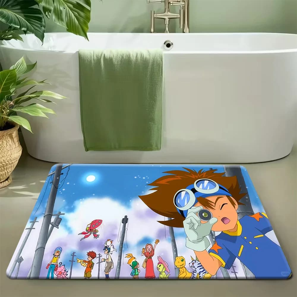 Tappetino da bagno Digimon Adventure Taichi Yagami & All Chosen Children Night Scene, tappeto da bagno in morbida flanella antiscivolo e assorbente