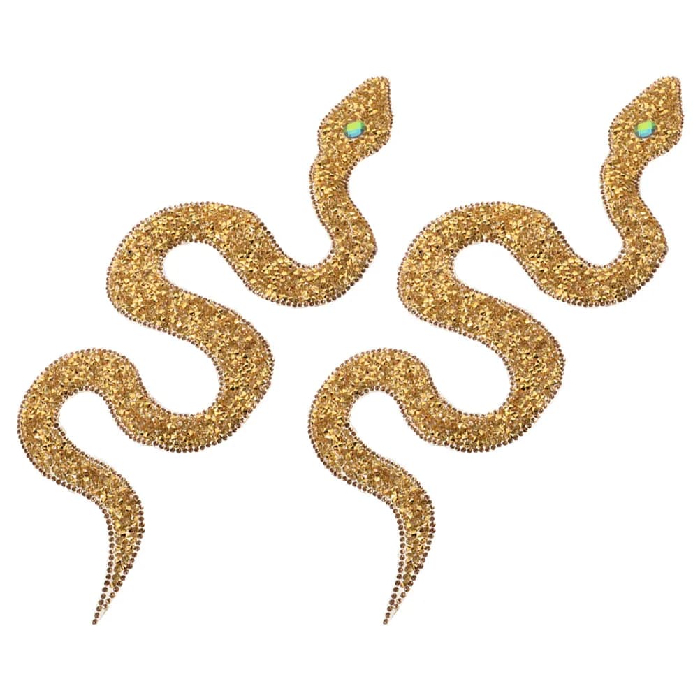 2 Pezzi Applicazioni Termoadesive a Forma di Serpente con Strass, Decorazione Glitterata Dorata per Abbigliamento, Scarpe, Cappelli, Borse - Anno del Serpente
