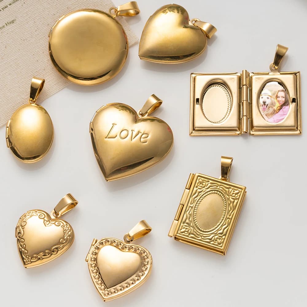 2 pendenti con memoria per medaglione con cornice per foto rettangolare a forma di cuore in acciaio inossidabile per collana fai da te, creazione di gioielli, regali artigianali