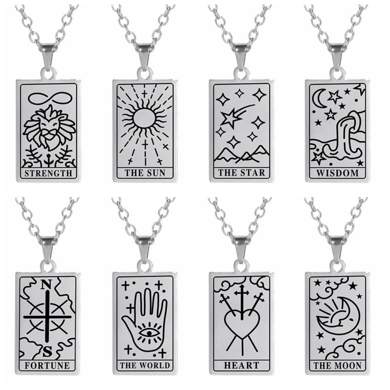 Collana di carte dei tarocchi in acciaio inossidabile placcato argento Fortune Strength Heart pendenti collane gioielli divinazione
