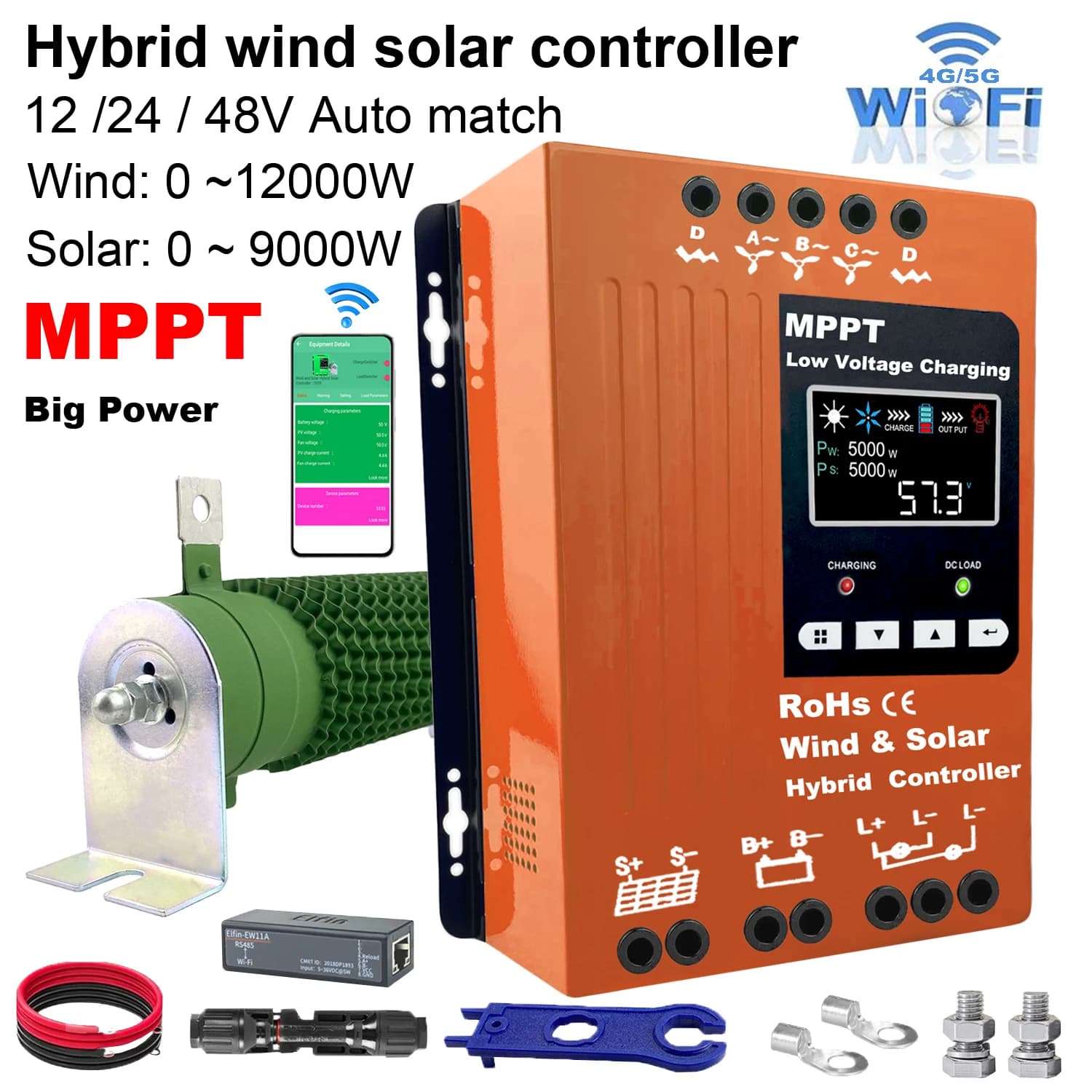 Regolatore di Carica MPPT WIFI 12V 24V 48V 160A 5000W 6000W 8000W per Pannelli Solari e Generatori Eolici, per Sistemi Domestici Lifepo4