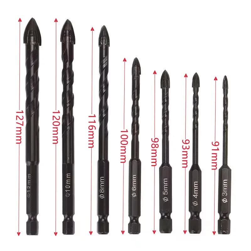3 4 5 6 8 10 12mm Punta da trapano per piastrelle esagonali a croce per vetro, cemento, piastrelle in ceramica, apri fori, carburo di tunsteno, punte in lega dura, set di strumenti