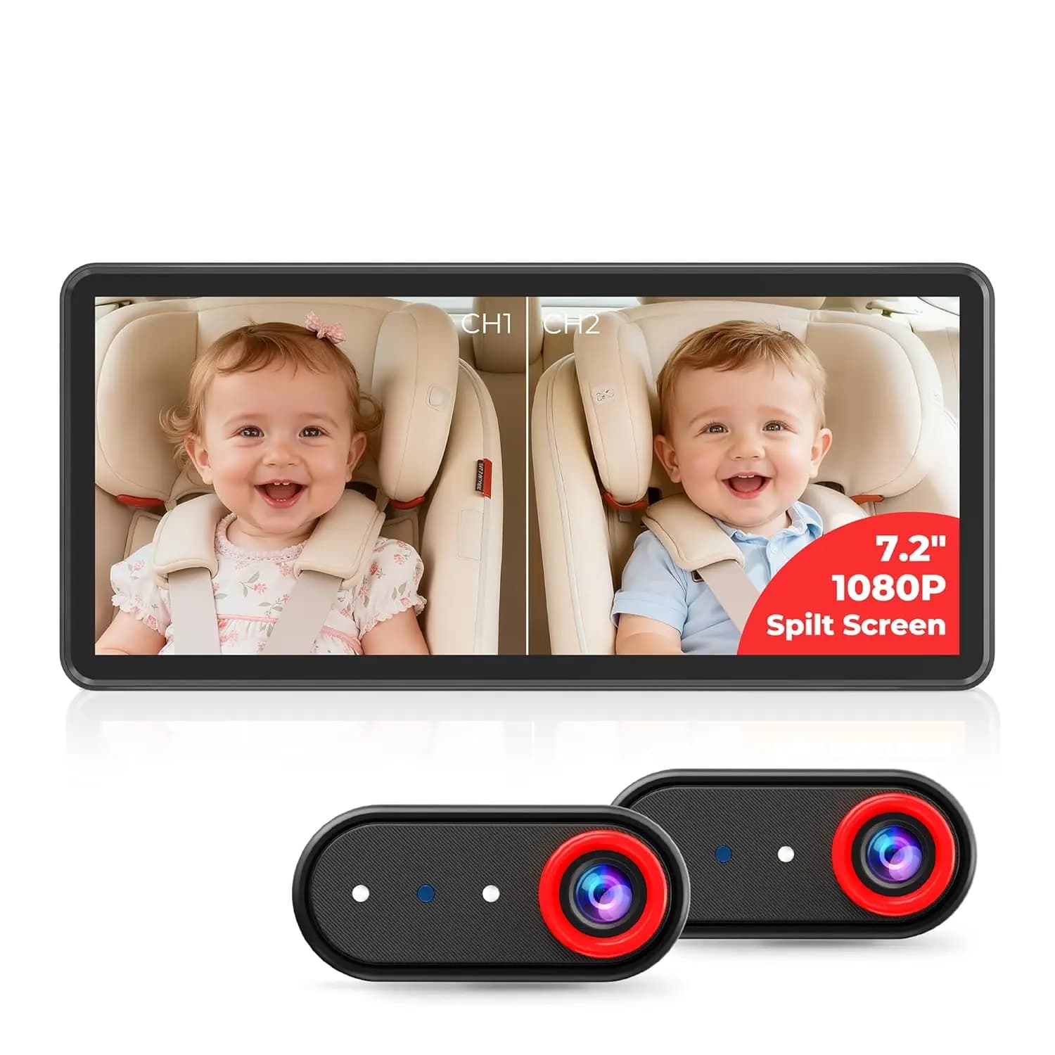 Telecamera per Auto con Schermo Diviso da 7,2 Pollici, Visione Notturna IR, Monitoraggio in Tempo Reale per Bambini e Animali Domestici, Facile Installazione