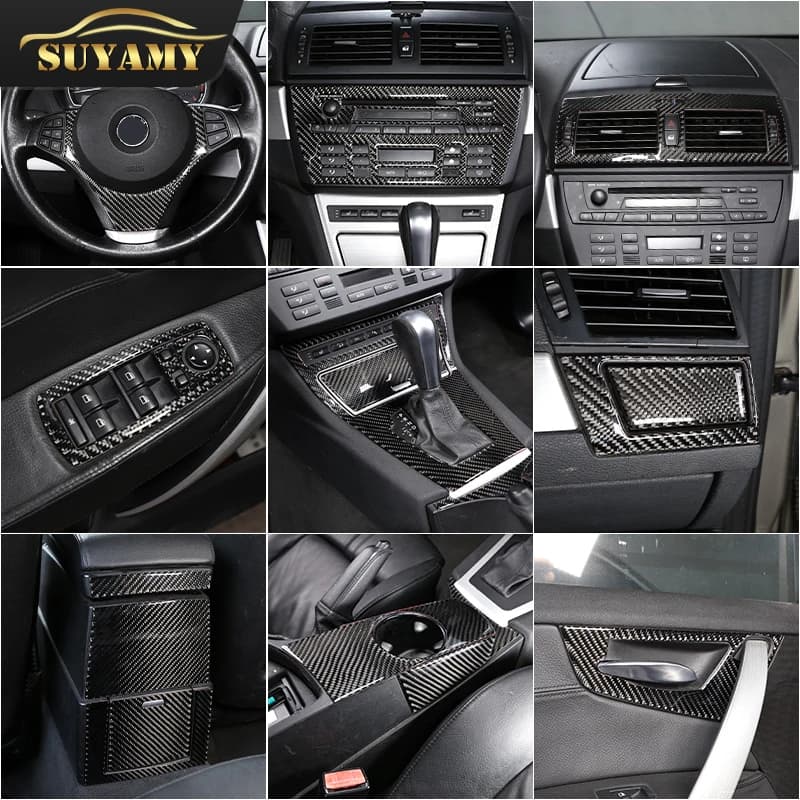 For BMW X3 E83 2006/90-10 soft carbon fiber inner lining Central console CD panel gear cover decorate car accessories