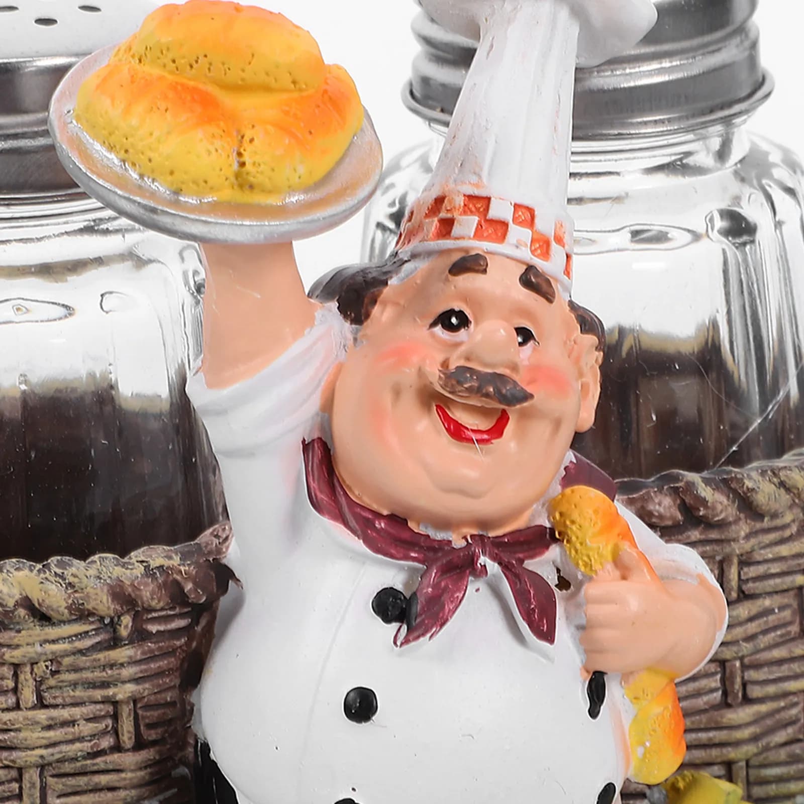 Chef Statue Seasoning Container Double Jar Set for Salt Pepper Spices Sugar Flour Tea Leak Proof Kitchen Storage Decorative Art