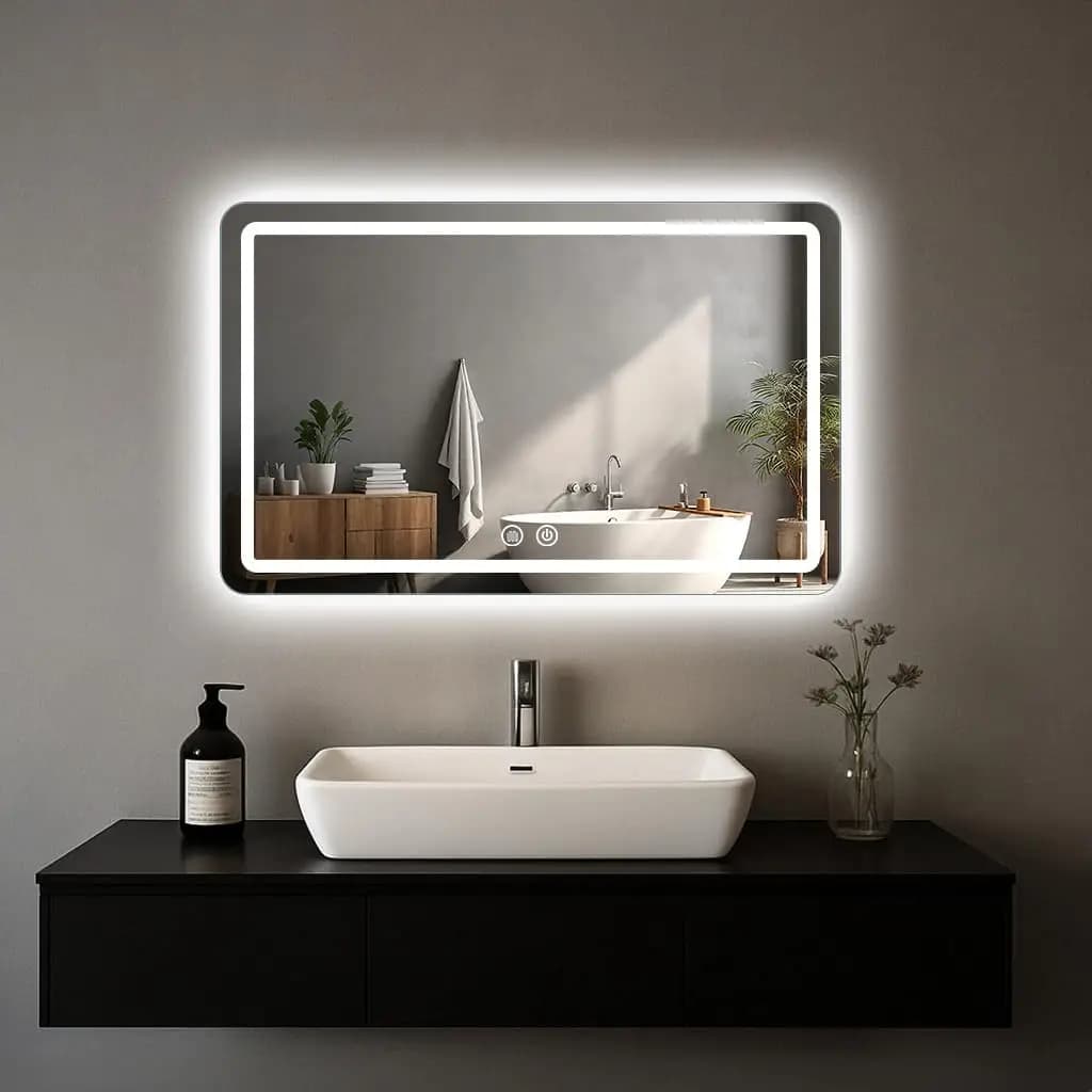 Specchio da bagno a LED da 5 mm con luce frontale e retroilluminazione, specchio da bagno a parete antiappannamento dimmerabile con luci a LED, resistente all'acqua