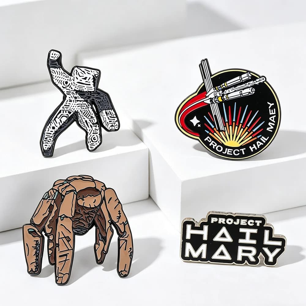 Set di 4 spille smaltate a tema Sci-Fi ispirate al Progetto Hail Mary, distintivi collezionabili per accessori da zaino e regali