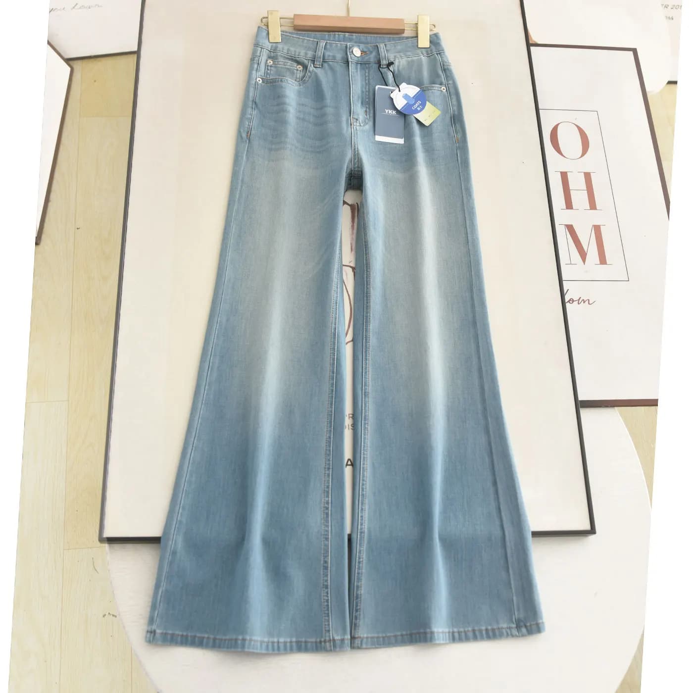 Jeans Estivi da Donna Ultra-Sottili con Elastico su Quattro Lati, Gamba Svasata, Ricamati, Vita Alta, Effetto Snellente e Allungamento Gambe