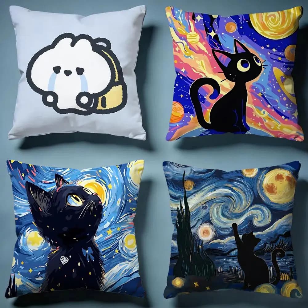 Fodera per cuscino Starry Sky Cat, morbida fodera decorativa per cuscino, adatta per camera da letto, divano, auto, viaggi