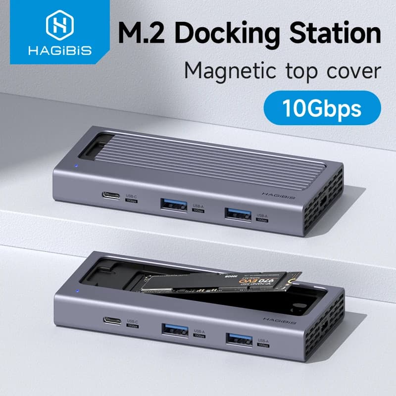 Custodia SSD Hagibis M.2 con Hub USB C custodia magnetica per disco rigido esterno compatibile con Thunderbolt 4/3 per PC MacBook