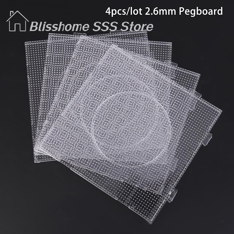 【S】4 Pezzi Tavole per Perline da 2,6 MM per Strumento Perler, Perline Fusibili, Modello Quadrato per Puzzle, Giocattoli Educativi per Bambini Fai da Te