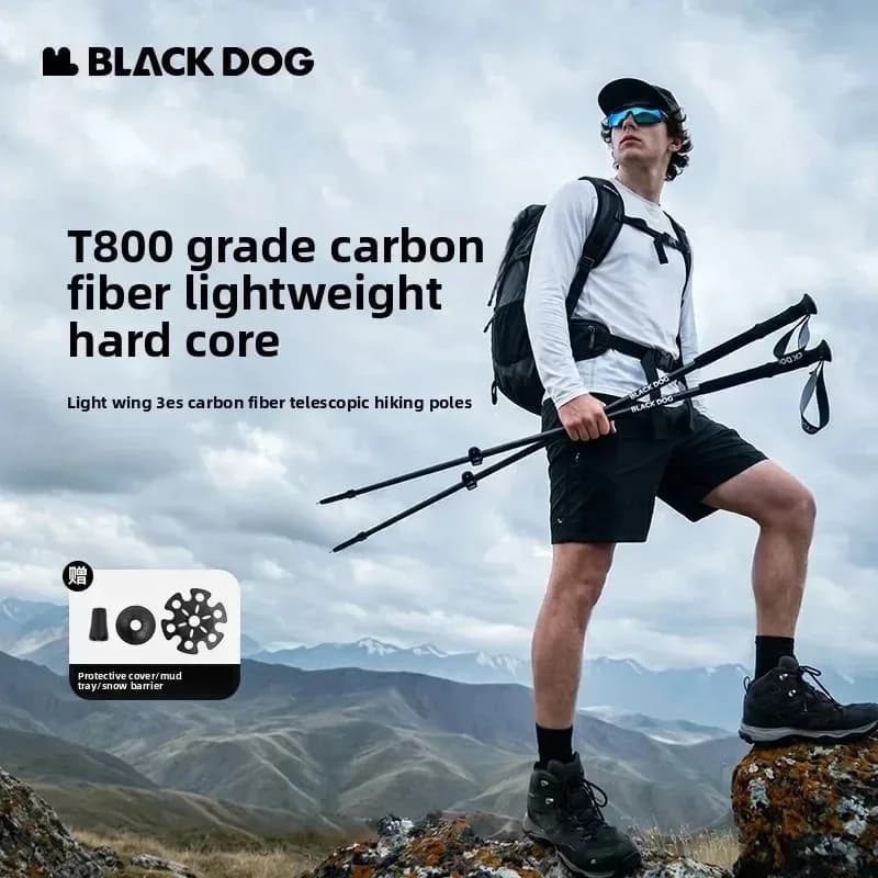 BLACKDOG Guangyi T800 Carbon Fiber Trekking Pole 170g lightweight adjustable hiking stick with alloy EVA grip and replaceable
