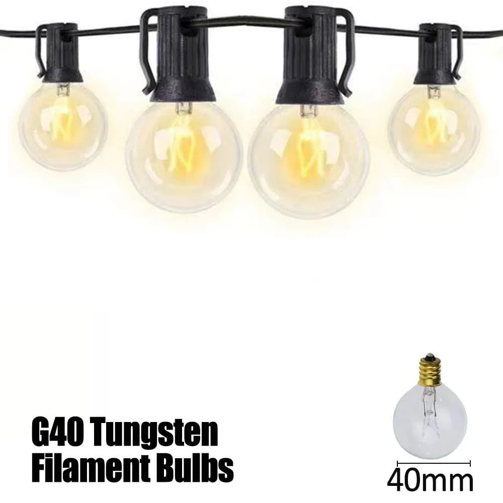 Luci a stringa a incandescenza G40, 8m, 25 lampadine a globo trasparenti, spaziatura 30cm, per decorazioni interne, portico, ghirlande e matrimoni