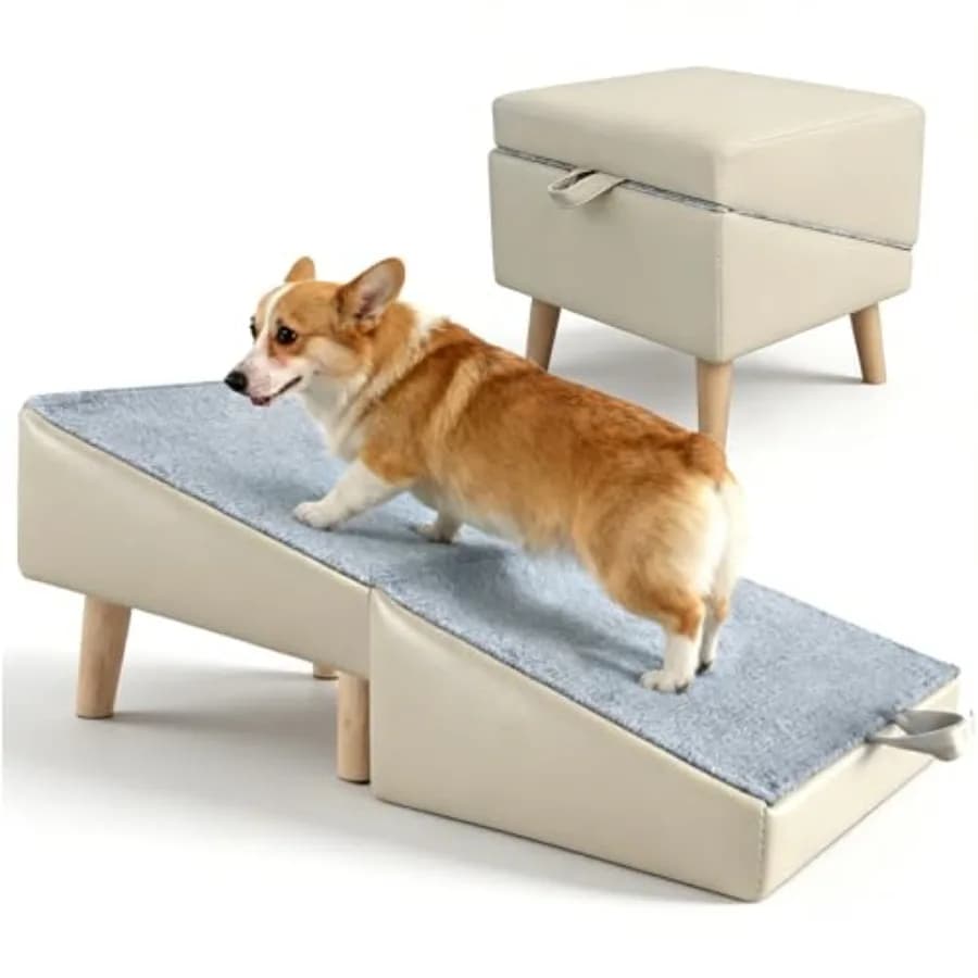 Rampa per Cani per Divano e Letto Basso 15.7 W Pieghevole 2-in-1, Scalini per Animali Domestici Antiscivolo in Legno per Cani Piccoli, Anziani o con Lesioni