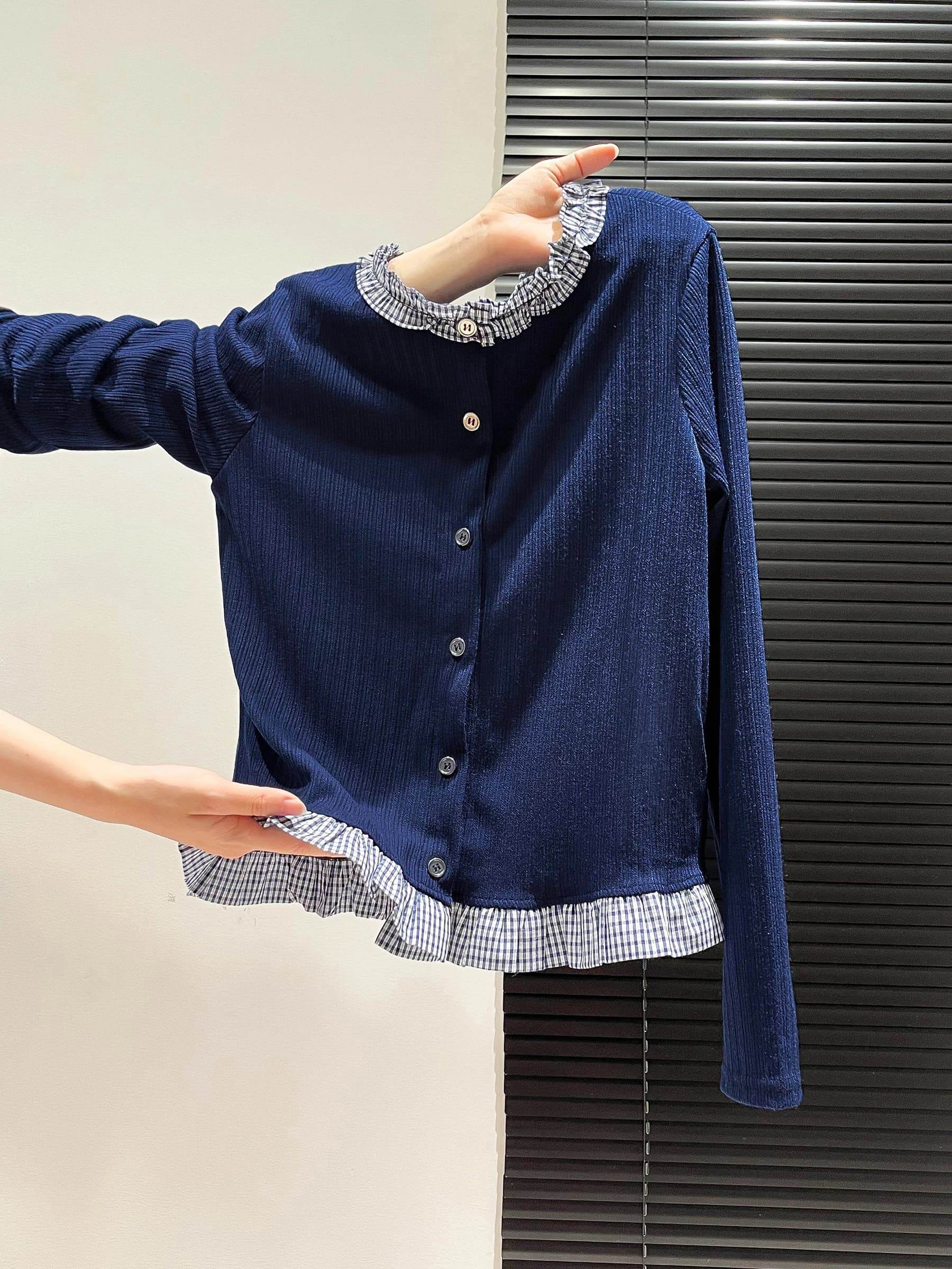 Cardigan in Maglia Stile Francese da Donna, Maglia Base con Volant Effetto Legno e Design a Blocchi di Colore, Maglione in Cotone a Maniche Lunghe