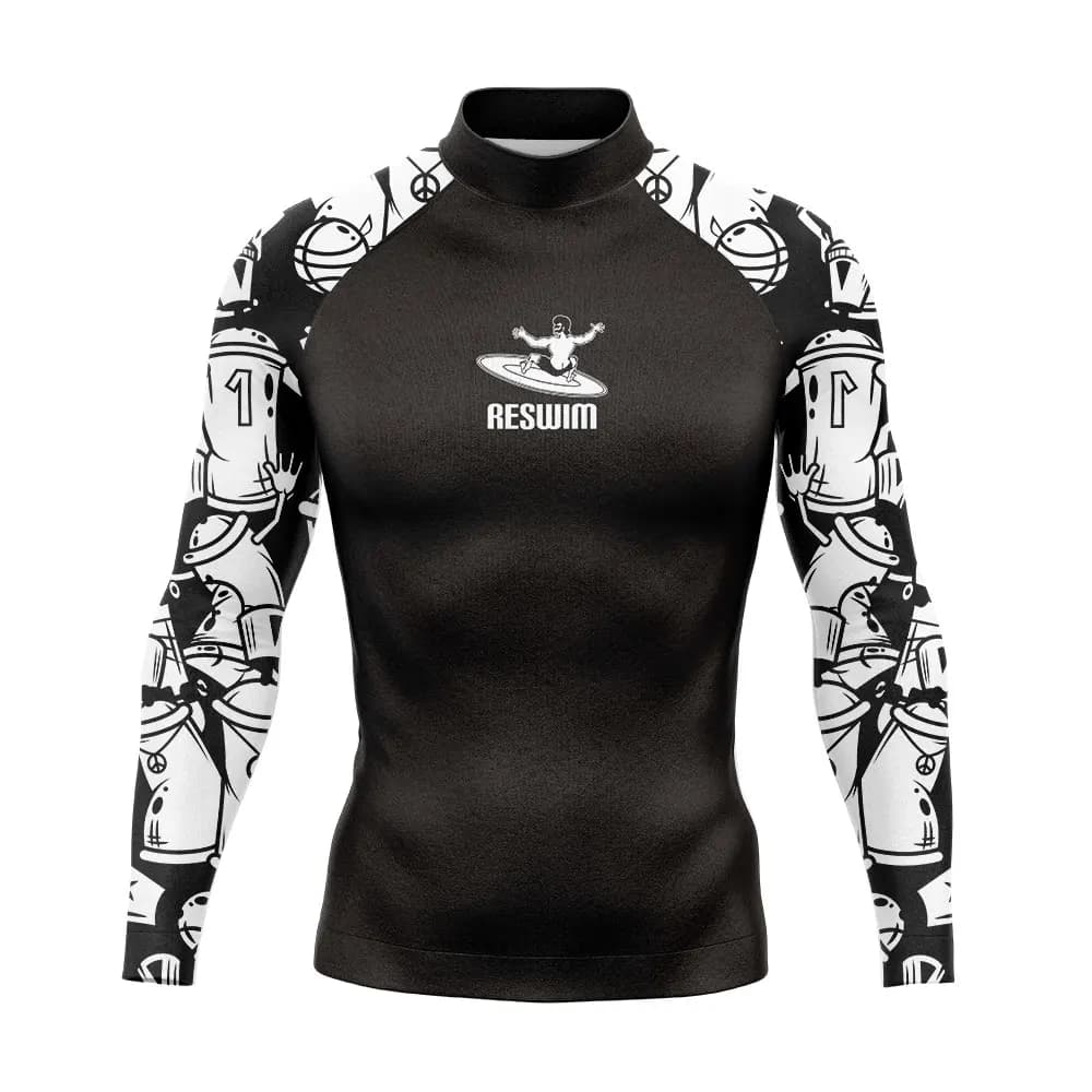 2025 Costume da bagno da uomo Cartoon T-shirt da nuoto Spiaggia Protezione UV Costumi da bagno Rash Guard Manica lunga Surf Diving Rashguard ad asciugatura rapida