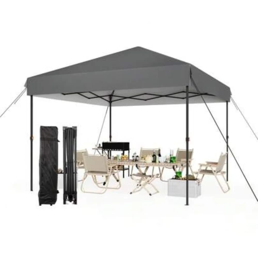 10x10 Pop Up Canopy Tent, One Person Push Setup Instant Shelter, Heavy Duty Commercial Grade Steel Frame, Water Resistant UPF 50+ Top Cover, Includes 4 Sandbags Guy Ropes and Roller Bag, Ideal for Beach Camping Tailgate Farmers Market Parties and