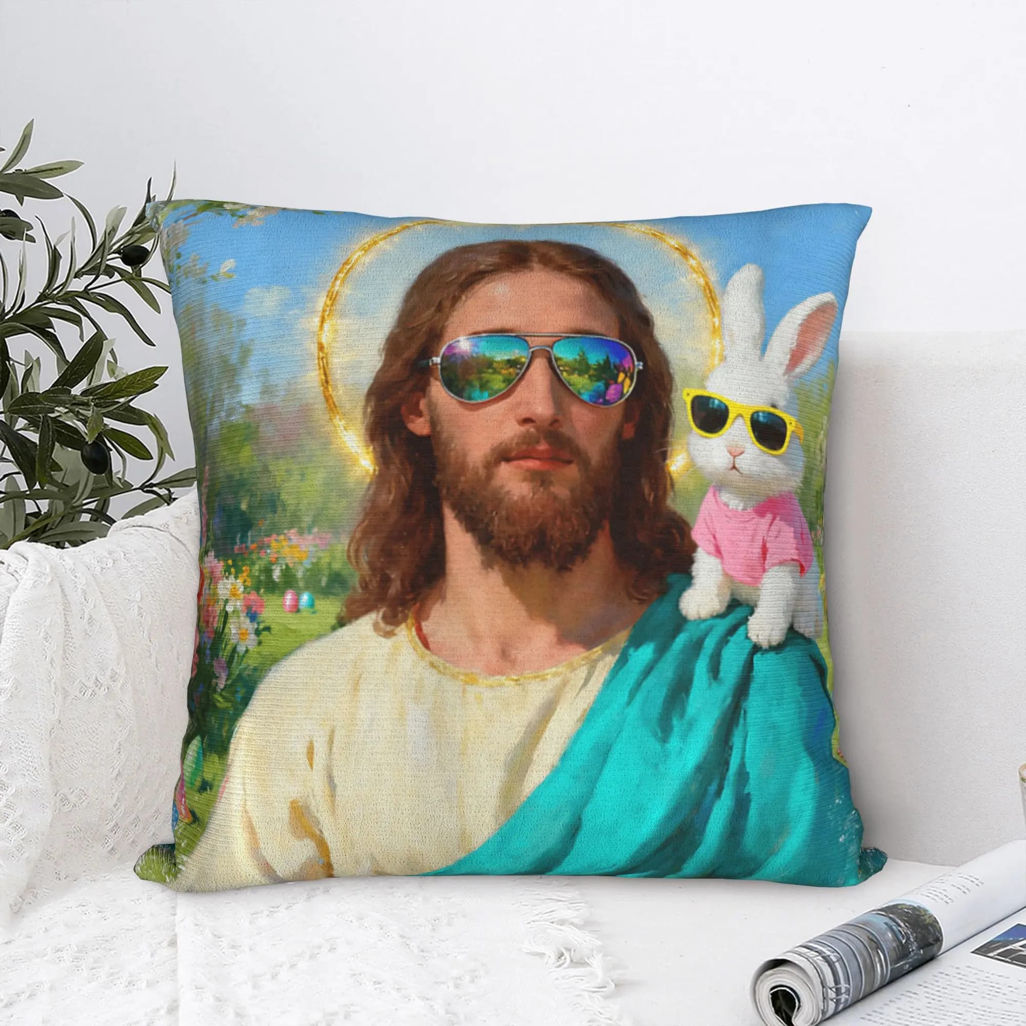 Easter Yolo Jk BRB Jesus Pillow Cover - Fodera per cuscino morbida e moderna per sedia, divano, decorazioni per la casa