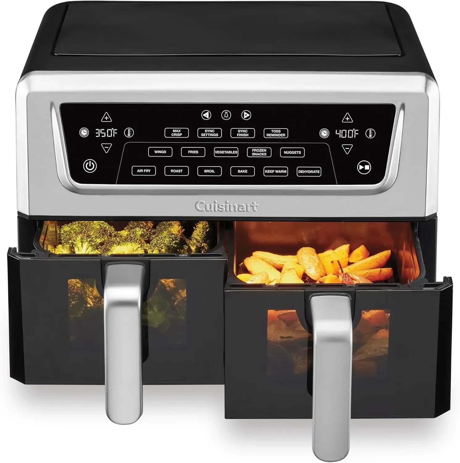 Dual Basket Air Fryer, Two Baskets 11 Qt in Total, 6 Functions: Air Fry, Roast, Bake, Broil, Dehydrate & Keep Warm, Features
