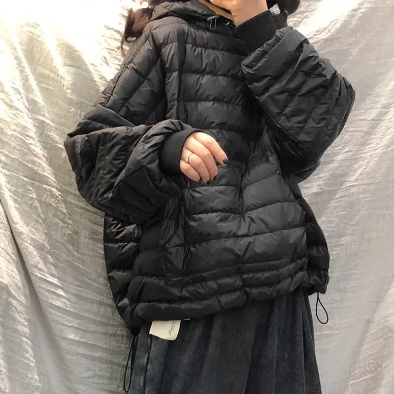 Parka da donna alla moda con coulisse ampia tasche grandi pullover con cappuccio comoda giacca corta in cotone leggero abbigliamento da donna