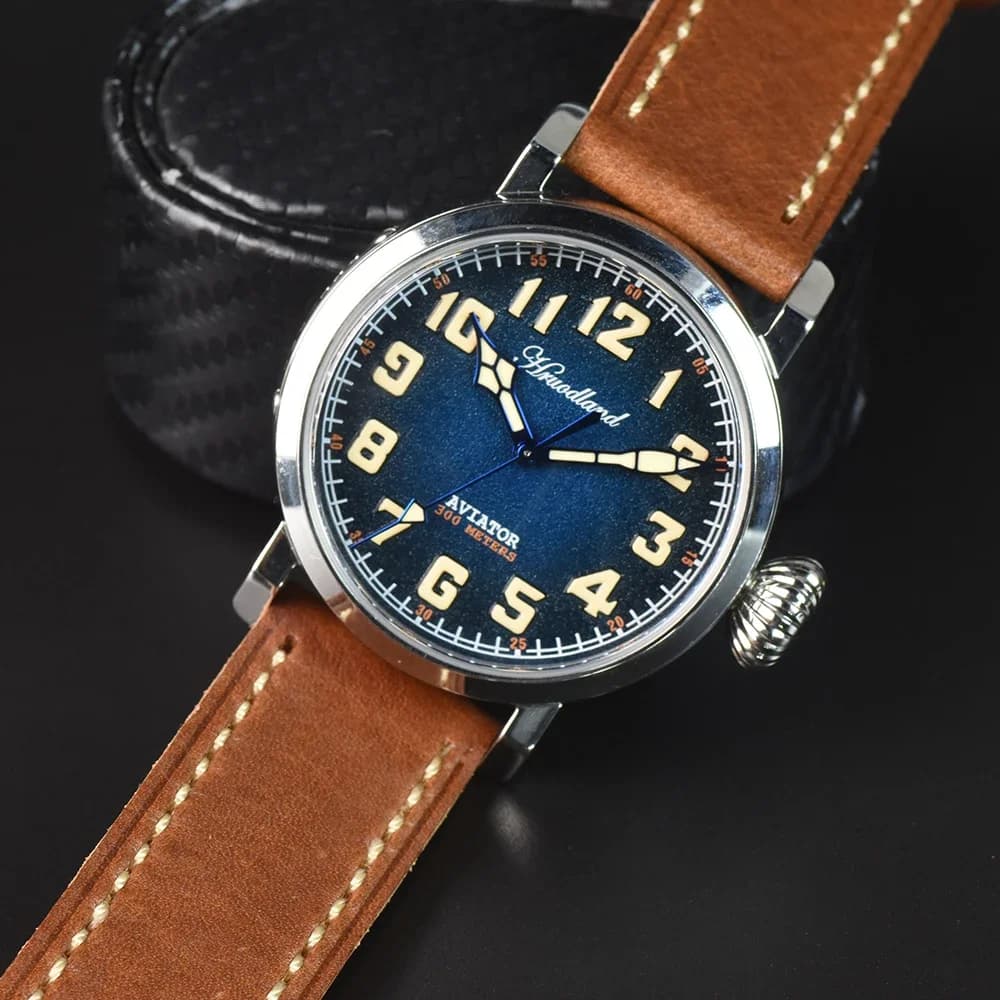 Hruodland Orologio da pilota automatico da uomo Orologi in vetro zaffiro 30ATM PT5000 Mov't Orologio da polso meccanico da immersione in acciaio inossidabile per uomo