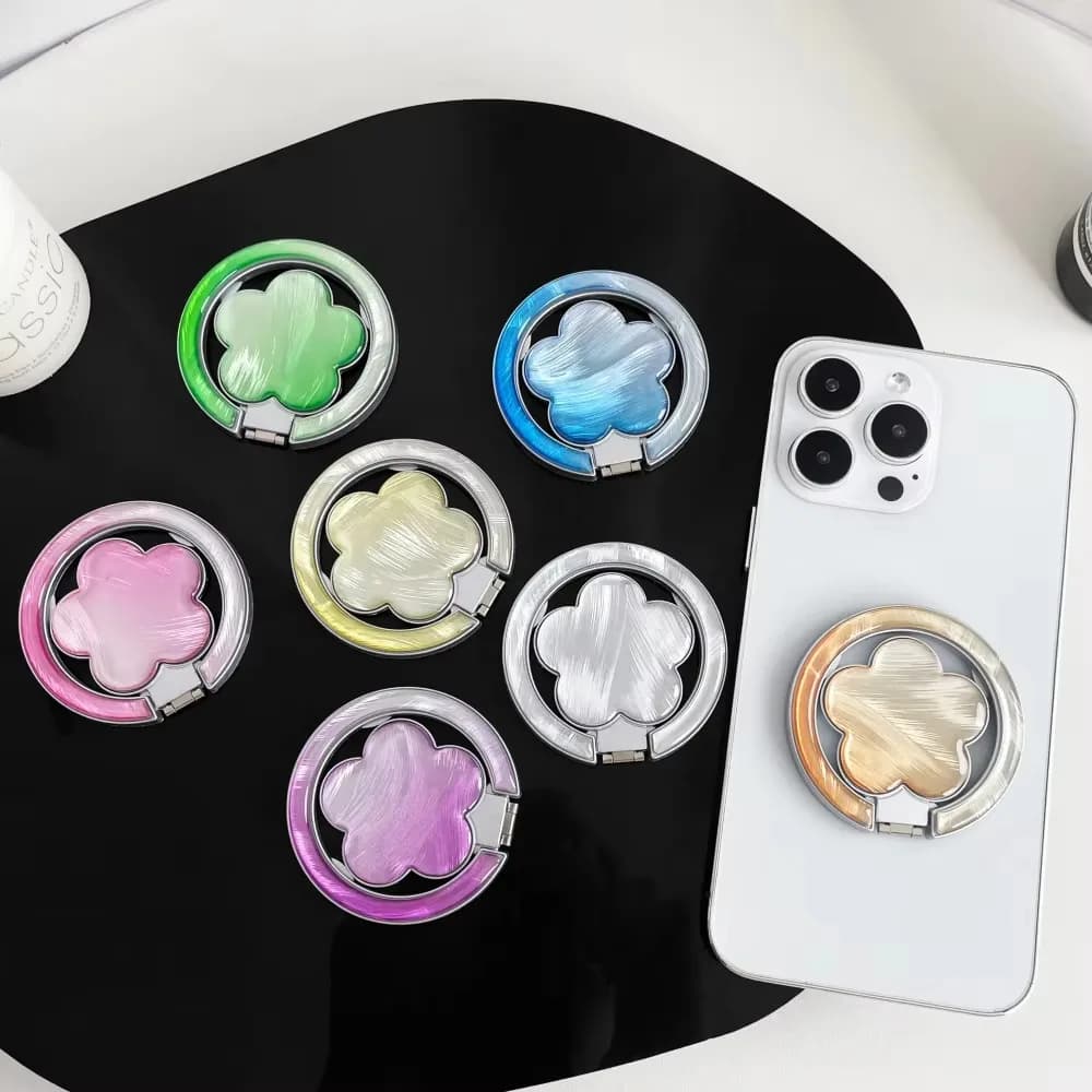 Korea INS Gradient Feather Flower Magnetic Phone Stand Holder For MagSafe Ring iPhone 16 Pro Max 17 18 13 15 Foldable Grip Tok