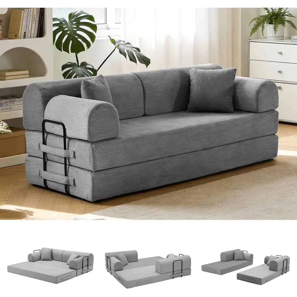 Divano Letto Convertibile con Cuscino Bracciolo Staccabile, Sezionale 6-in-1, Divanetto Letto, Divano Grigio Chiaro, Nessun Montaggio Richiesto