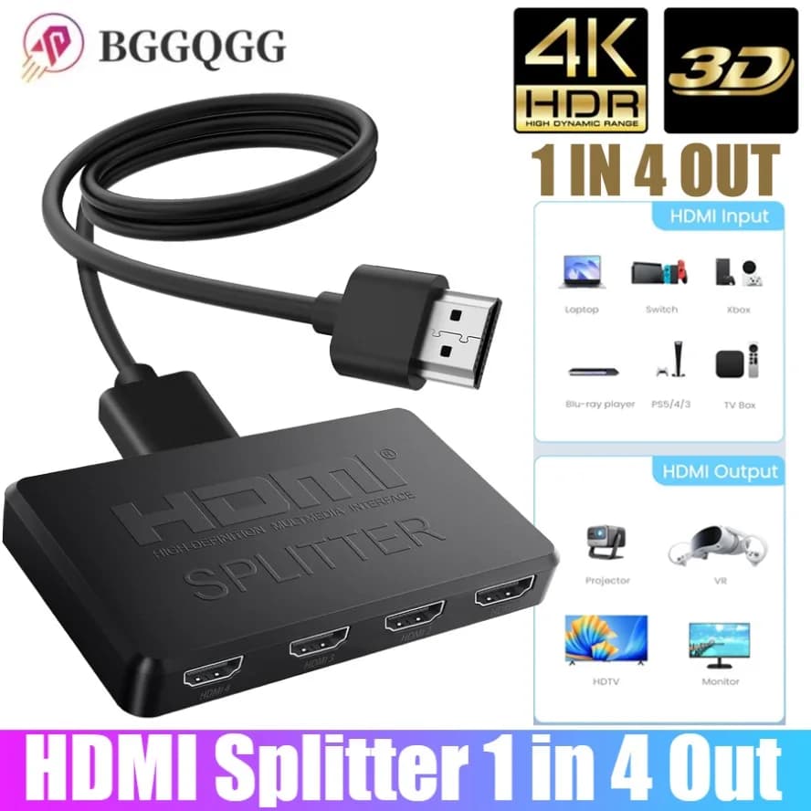 Splitter HDMI 4K 1 in 4 Hub Out Amplificatore commutatore video Full HD 4K Adattatore cavo HDMI per monitor portatile PS4 TV Box Proiettore