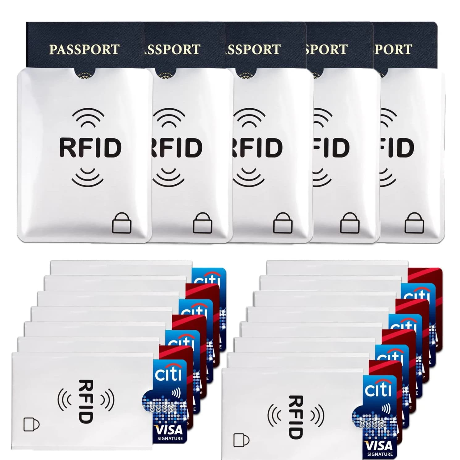 Copertina Anti-Scansione con Blocco RFID, 15 Tasche per Carte di Credito e Documenti + 5 Grandi Porta Passaporto per la Protezione della Sicurezza delle Informazioni