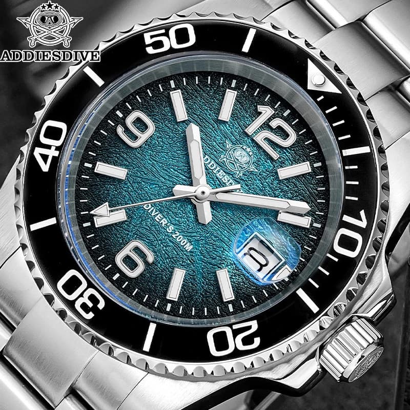 ADDIESDIVE AD2513 Lunetta in ceramica Quadrante colorato Orologi al quarzo 41mm Reloj Hombre 200m Impermeabile BGW9 Orologio subacqueo luminoso per uomo