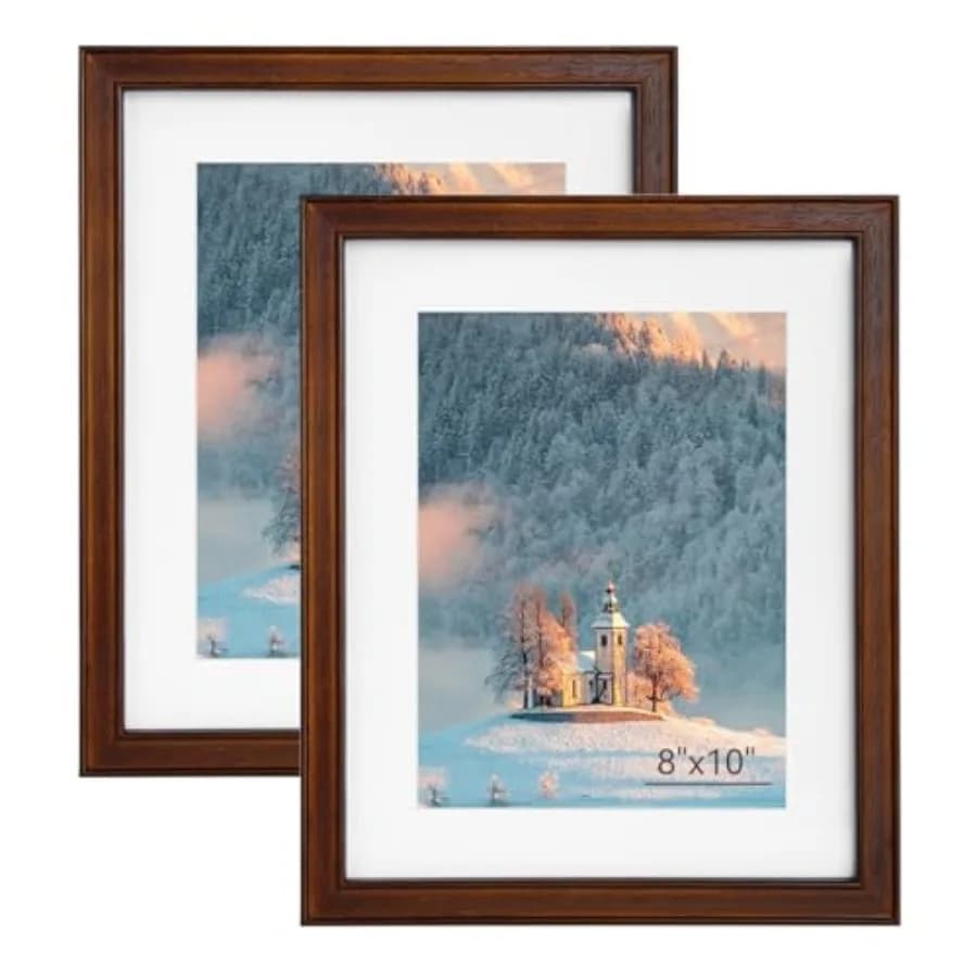 Cornice per Foto in Legno di Noce Naturale, Set di Cornici con Vetro HD Reale per Immagini 6x8/ con o Senza Passepartout, Poster da Galleria