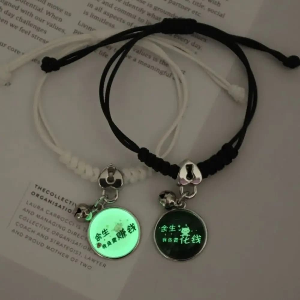 Set di 2 Braccialetti Regolabili con Perline Luminose, Bracciale Intrecciato con Charm, Set di Bracciali dell'Amicizia con Stella, Chiave e Lucchetto