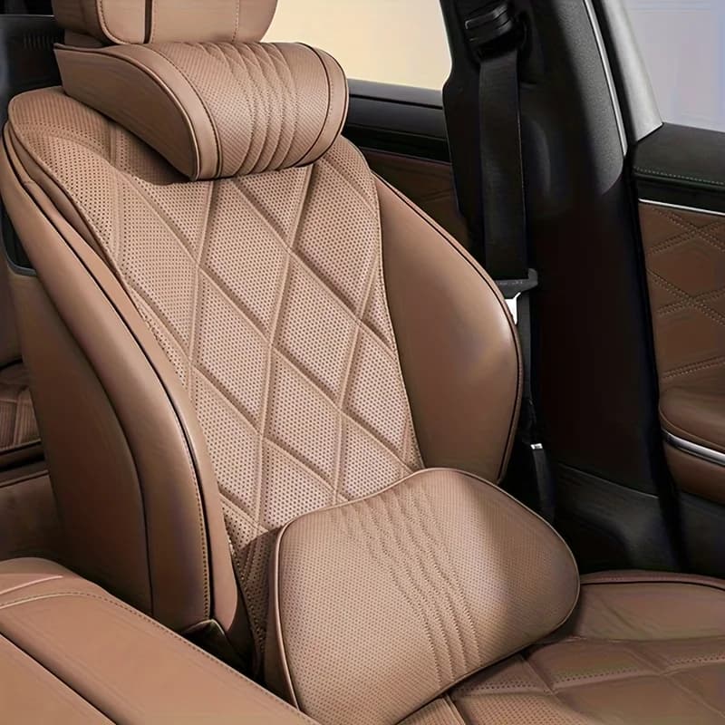 Cuscino per il Collo in Pelle Nappa di Lusso per Auto, Poggiatesta e Cuscino per Sedile, Supporto Lombare Traspirante, Ricamato, Per Tutte le Stagioni