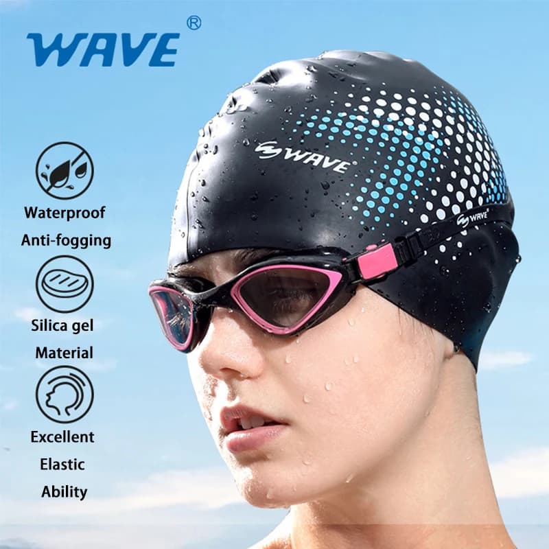 Cuffie da Nuoto Elastiche Professionali in Silicone Impermeabili con Protezione per le Orecchie per Adulti Uomini Donne, Copricapo per Capelli Lunghi, Protezione per le Orecchie e il Nuoto in Piscina