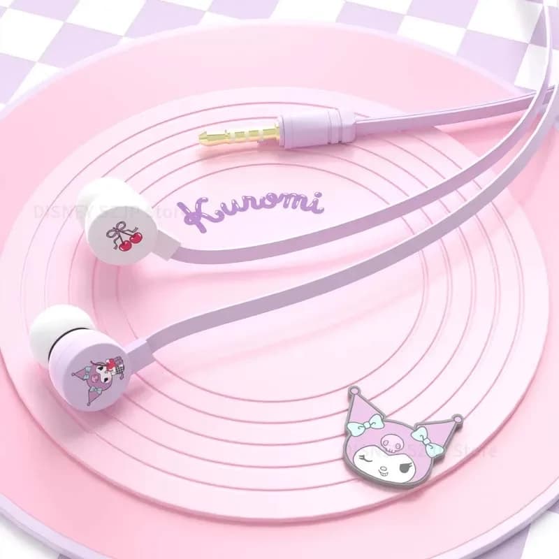 Kuromi auricolari cablati in-ear Sanrio Cinnamoroll auricolari musicali My Melody giochi Kawaii cuffie sportive Pochacco regali per ragazze