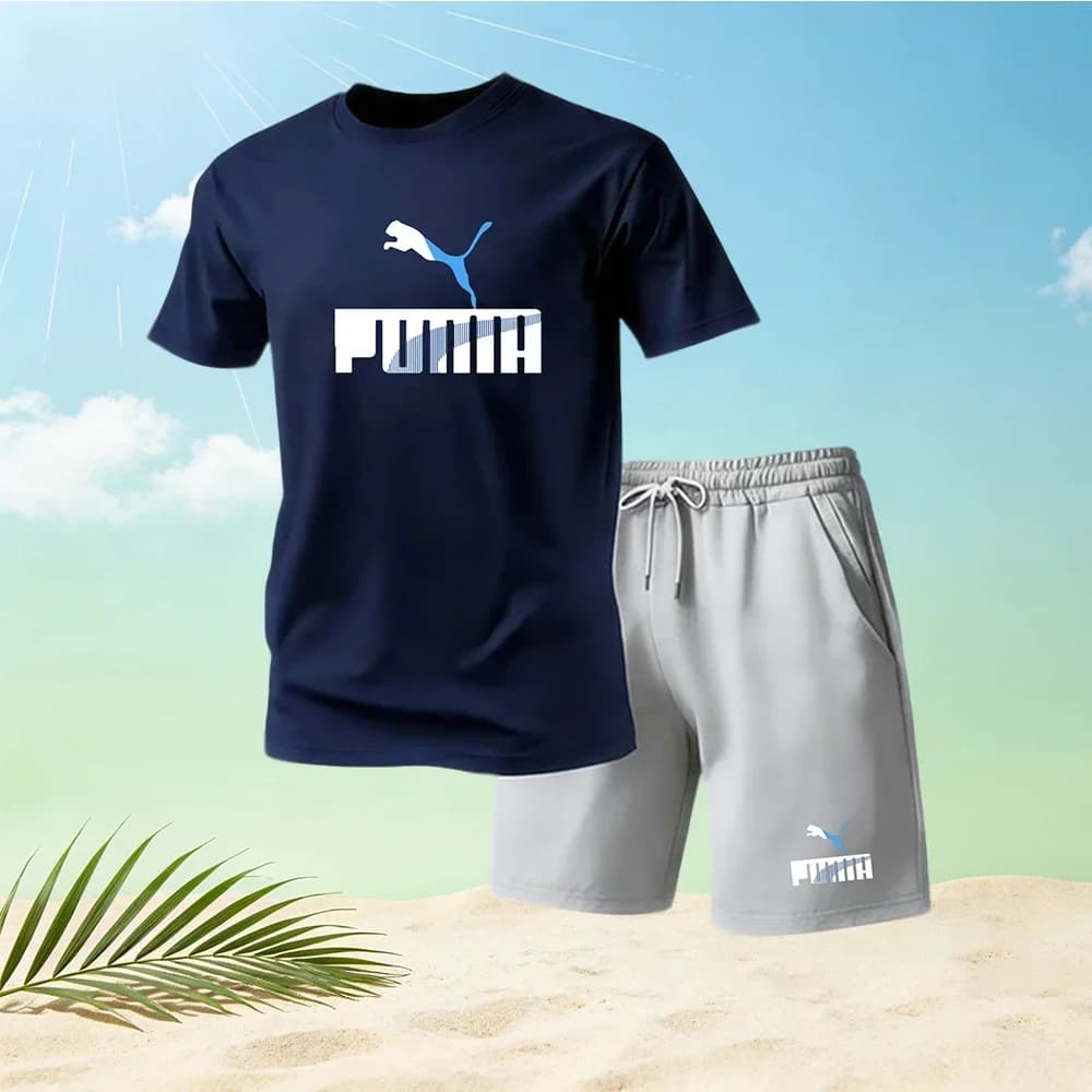 Completo Sportivo Estivo da Uomo, Moda Streetwear, Set con Maglietta a Maniche Corte e Pantaloncini, Tuta Sportiva a 2 Pezzi con Collo Tondo