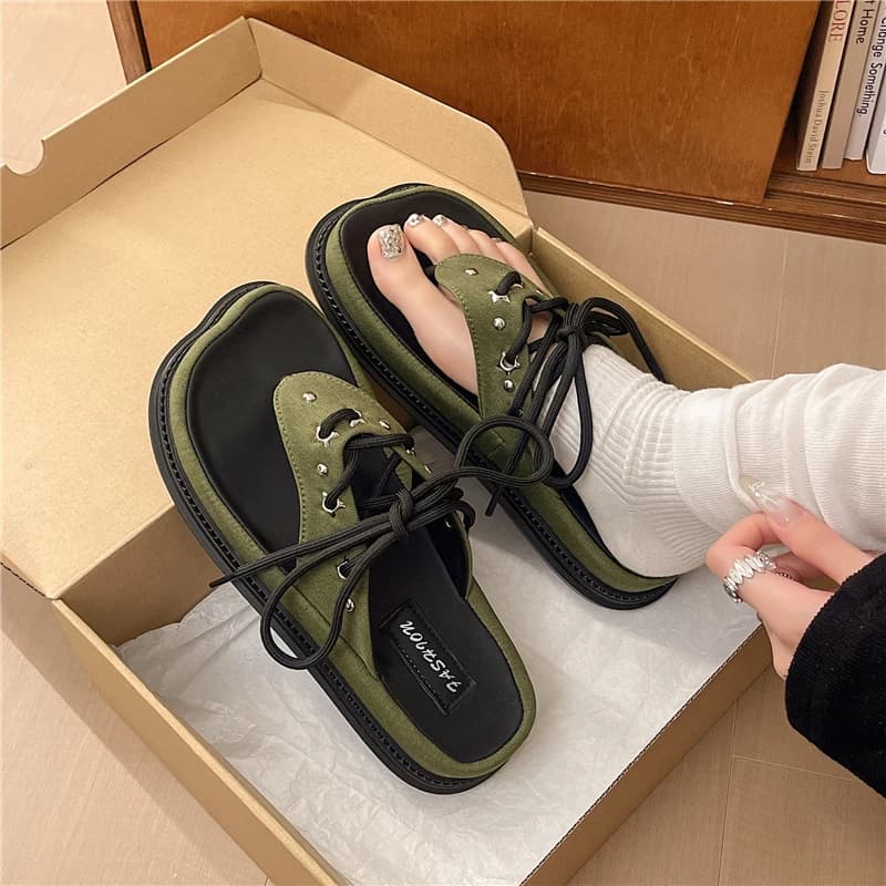 2026 Fashion Metal Ring Beach Leopard Flip-On Slippers Women's Summer Outside Platform Clip-in Sandals