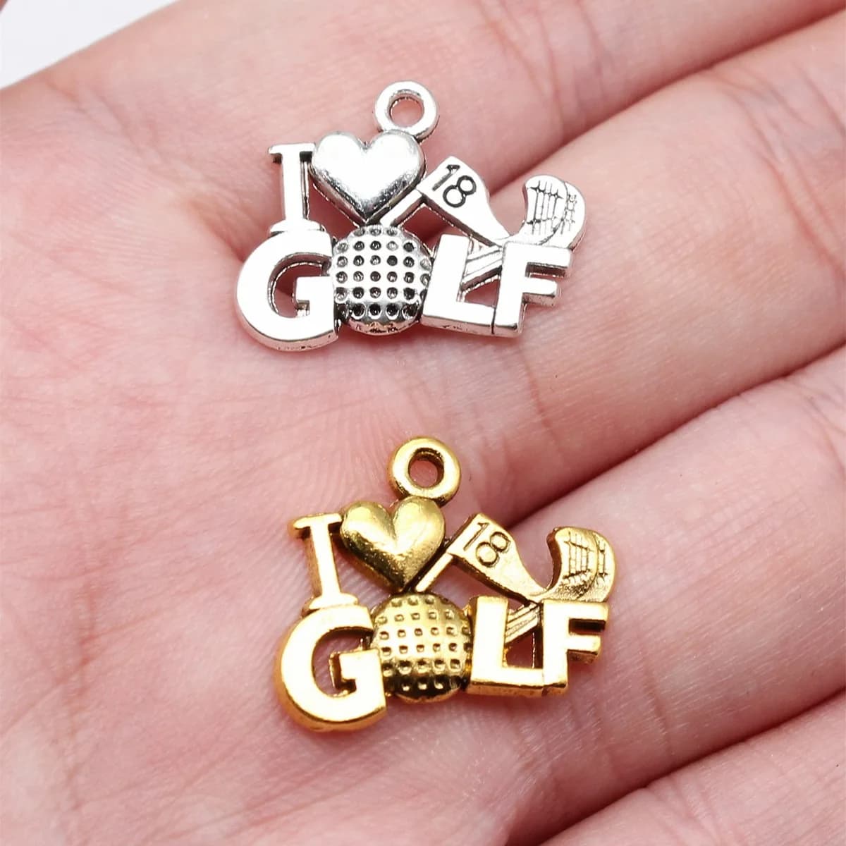 WYSIWYG 20pcs 22x18mm 2 Colors Antique Silver Color Antique Gold Color I Love Golf Charms For DIY Jewelry Making