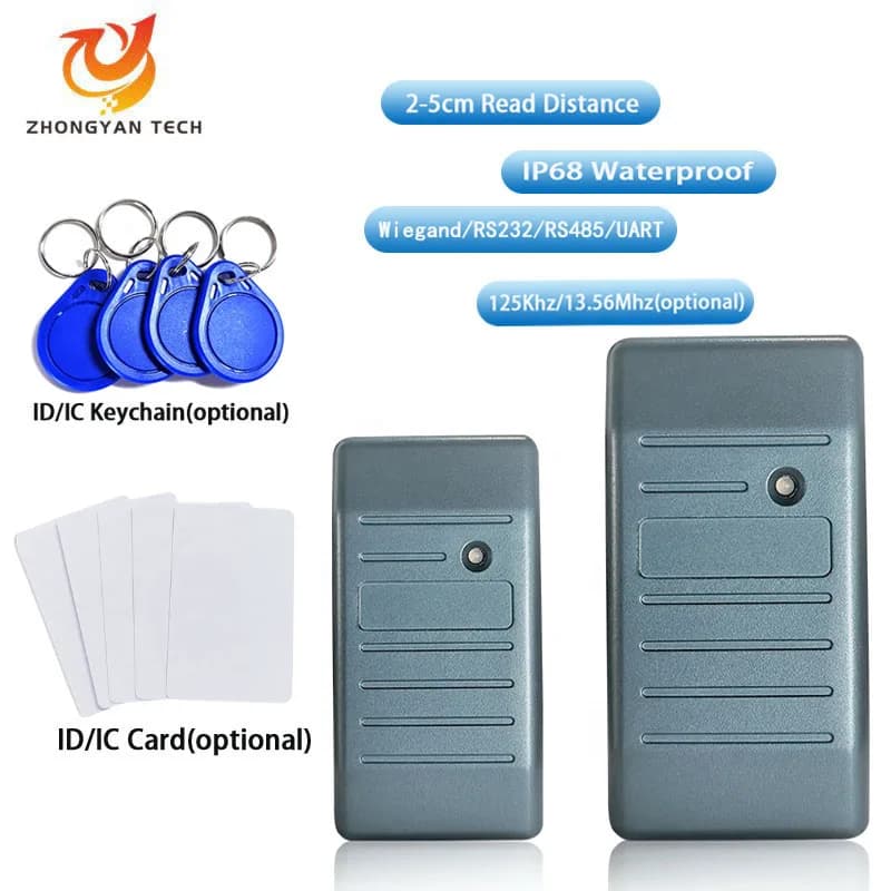 Lettore di controllo accessi impermeabile Wiegand NFC da 125 khz Supporto RFID ID Lettore di schede EM con porta seriale UART RS232 RS485