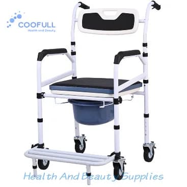 Coofull Old man toilet chair household toilet mobile seat with wheel chair foldable double cushion