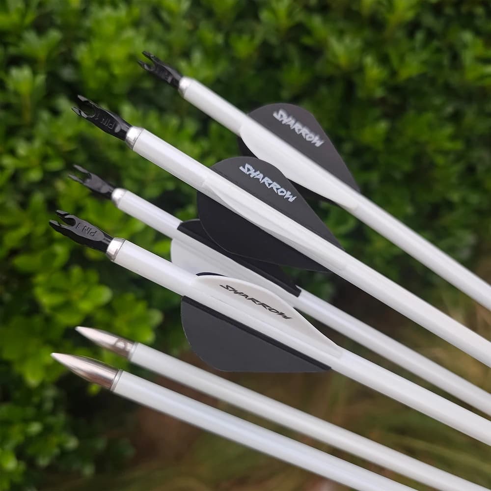6/12 Pezzi Frecce da Tiro con l'Arco 32 Pollici Sp600, Asta in Carbonio Puro ID6.2mm, Alette in Gomma, per Caccia e Tiro al Bersaglio, Arco Ricurvo e Compound