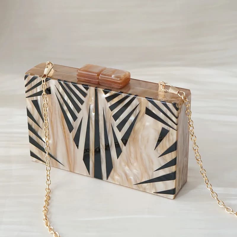 Nuova Borsa Trendy da Donna, Marrone a Righe in Acrilico, Lussuosa Borsa da Sera per Feste, Elegante Pochette Vintage per Matrimoni