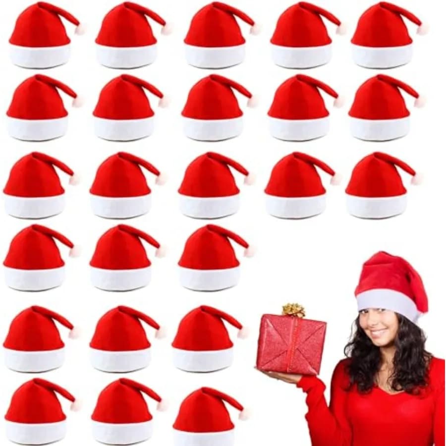 Confezione da 24 cappelli natalizi in tessuto non tessuto rosso per adulti e bambini
