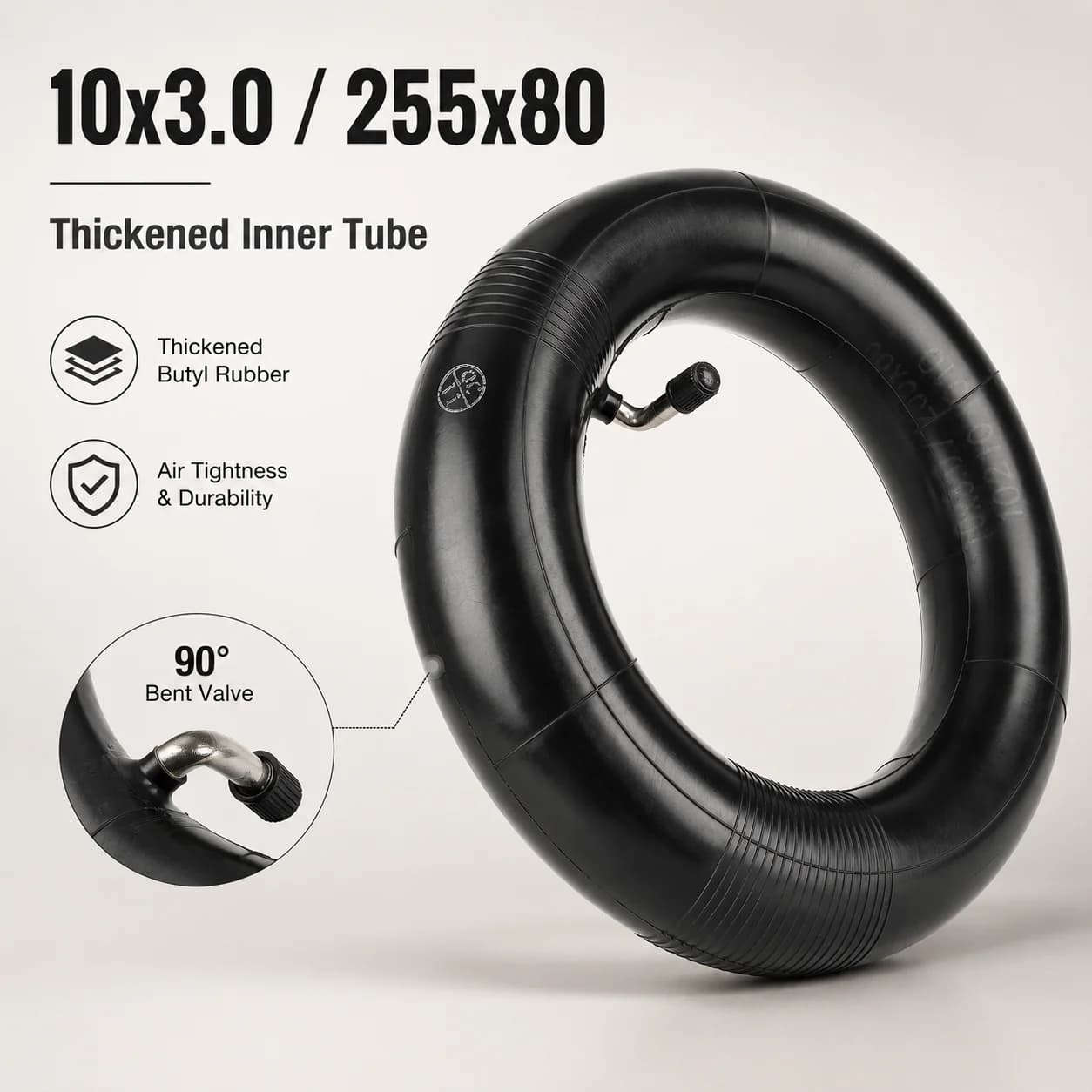 Thickened 10x3 255x80 Inner Tube with Outward 90 Degree Valve for Electric Scooter 80/65-6 90/65-6.5 Tire Repair Part