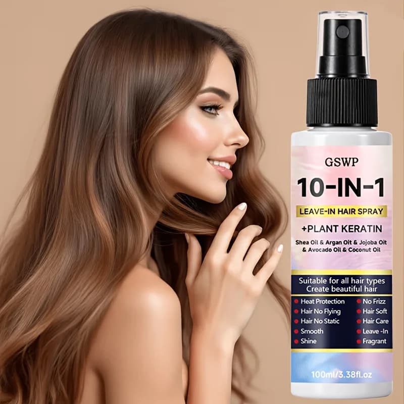 GSWP 10-In-1 Leave-In Hair Care Spray，Contains Biotin and Keratin，Heat Protection，Dry & Damaged Hair.100ml/200ml