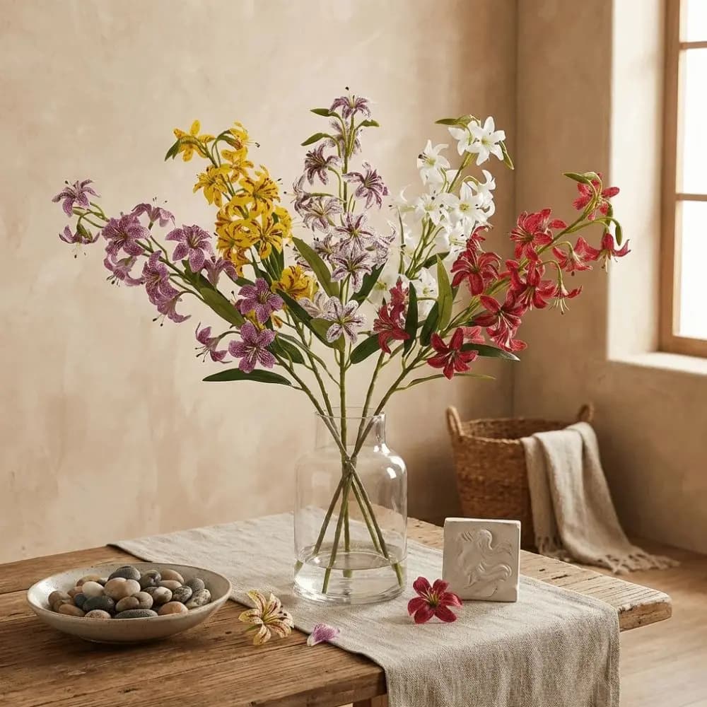 Plastic Artificial Flower Branch Green Plants Real Touch Fake Flowers Handmade Realistic Floral Arrangements Home Decor