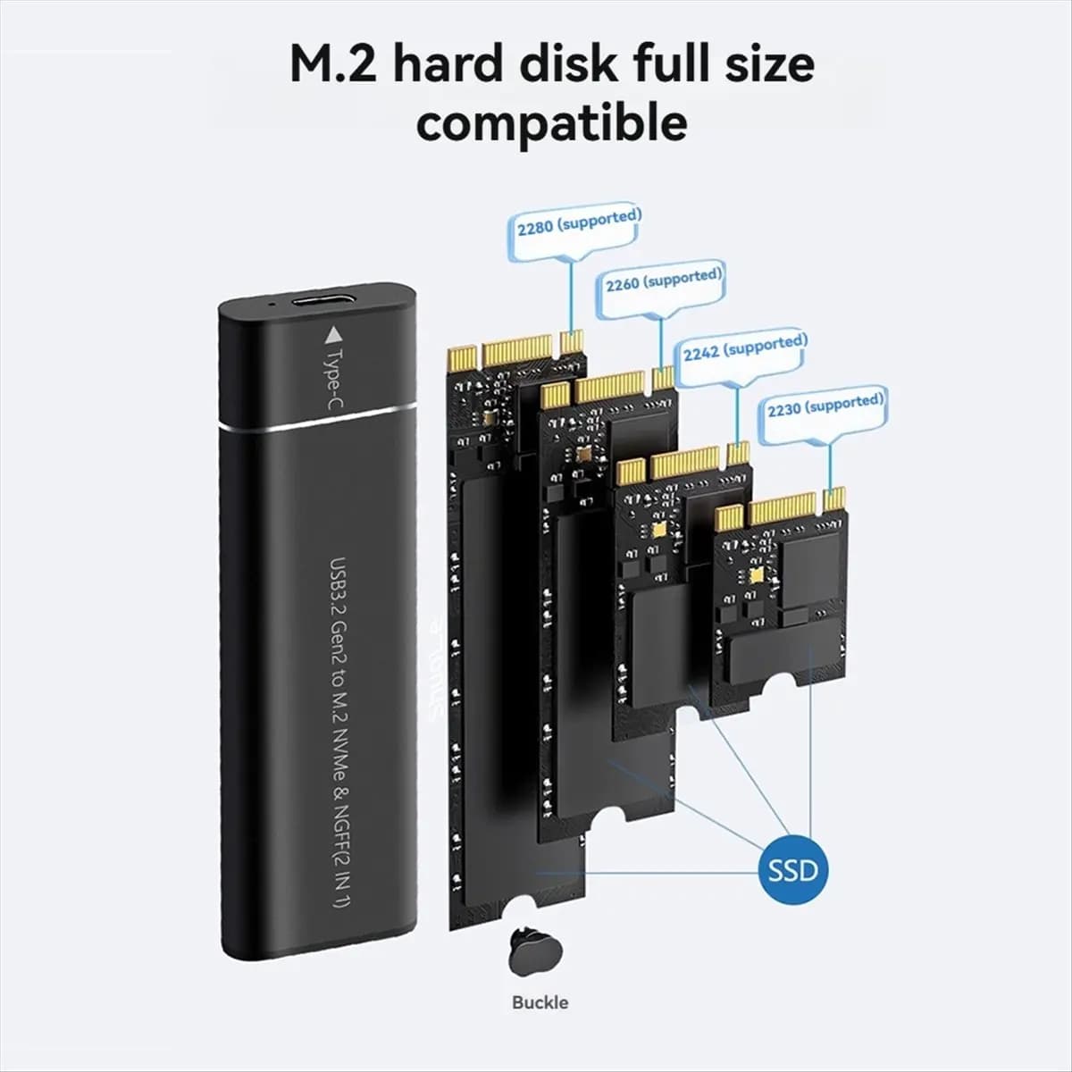 HDL M.2 NVMe SATA SSD Enclosure Adapter Tool-Free USB 3.2 Gen2 20Gbps External NVMe to USB SATA M-Key / B+M Key Black